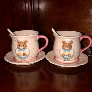 Vintage teacups matching set / Cute Bear teacups